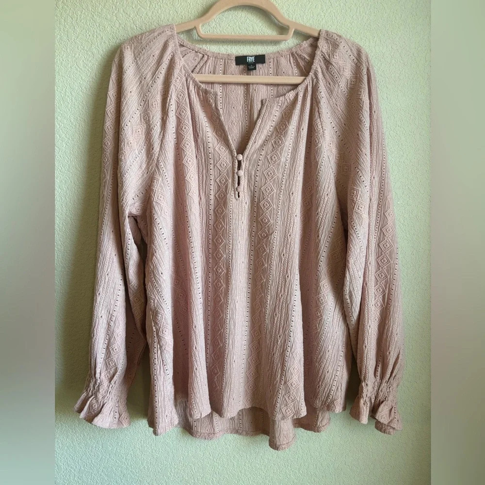 Frye Womens Textured Blousson Sleeve Boho Peasant Blouse - Picture 2 of 10
